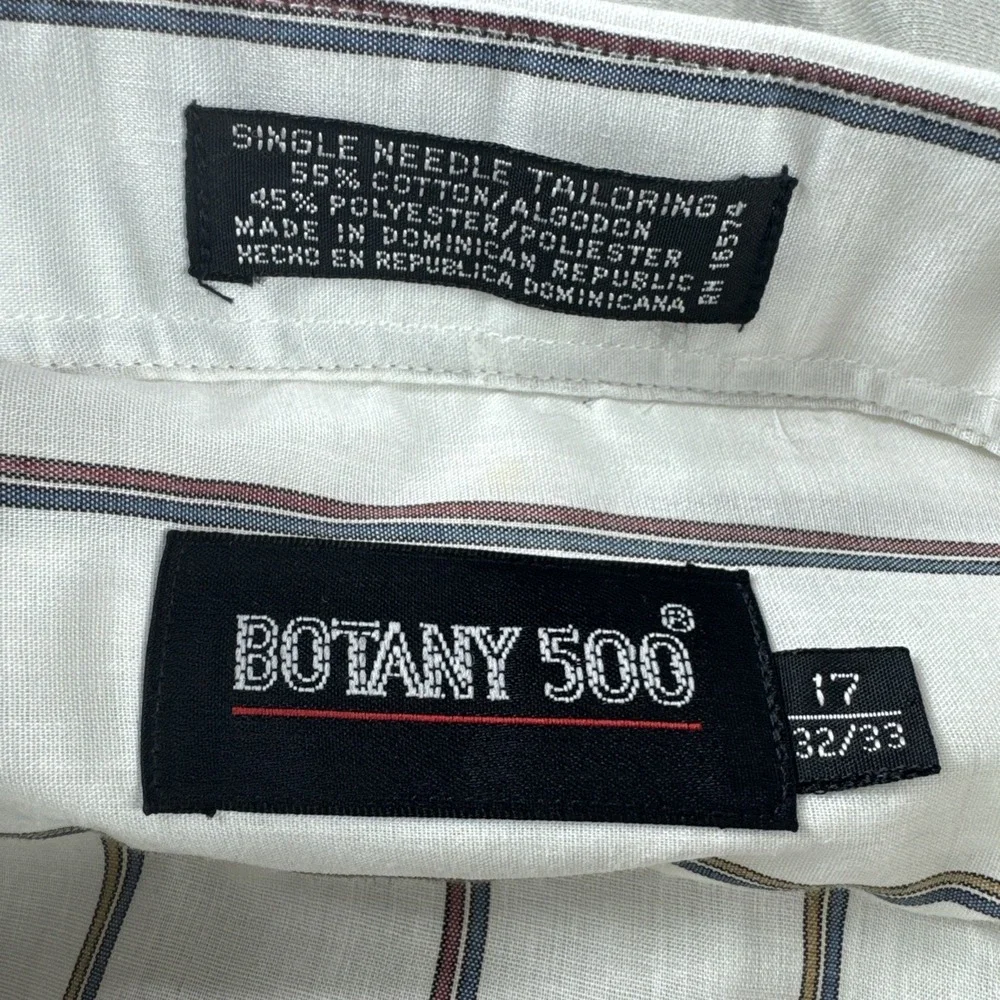 Vintage Botany 500 Dress Shirt Mens 17 White Striped Long Sleeve Button Up NEW - Picture 5 of 6